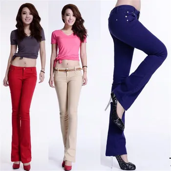 Nové bavlna Pure color barevná Elastická síla Zvonu kalhoty s vysokým pasem džíny žena hubená ženy džíny mujer plus velikost jean