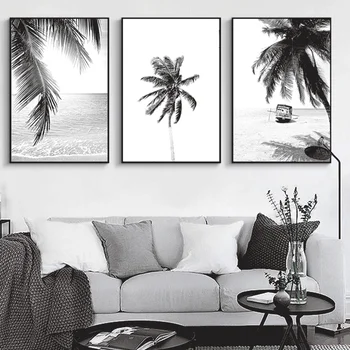 Nordic Home Dekorace Minimalistický Černé, Bílé Palmové Listy Plátno, Plakáty a Tisky, Malba Nástěnné Umění Dekorativní Obrázky