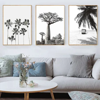 Nordic Home Dekorace Minimalistický Černé, Bílé Palmové Listy Plátno, Plakáty a Tisky, Malba Nástěnné Umění Dekorativní Obrázky