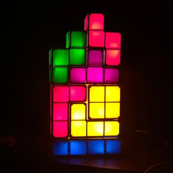 Novinka Tetris Noční Světlo Barevné Stohovatelné Tangram Puzzle 7 Kusů LED Indukční Zámkové Lampa 3D Hračky Ideální DIY Dárek