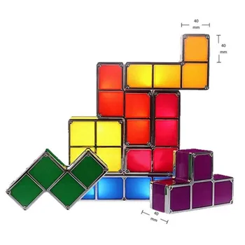 Novinka Tetris Noční Světlo Barevné Stohovatelné Tangram Puzzle 7 Kusů LED Indukční Zámkové Lampa 3D Hračky Ideální DIY Dárek