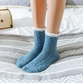 CURRADA 1pár teplé ponožky ženy sox Zimní tlusté Coral Velvet Snow Zimní Ponožky Boty Podlaha Ponožky na Spaní