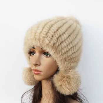 Nové Originální skutečný přírodní pletené Mink Fur Hat Cap ženy, ručně vyráběné Módní Zimní Pokrývky hlavy