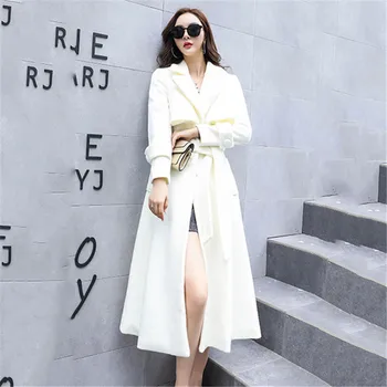 Vlněný kabát ženy bílá S-2XL plus velikosti 2020 podzim zima nový temperament slim módní dlouhé přidat tlusté teplo kabáty feminina JD553
