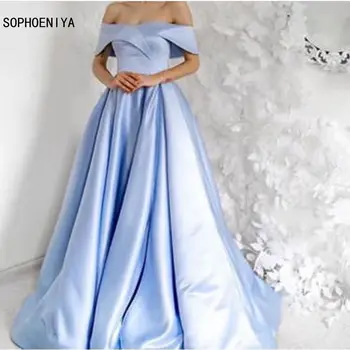Nové Příjezdu V Krku-Line Levné večerní šaty 2021 Robe de soirée abiye Satin Sky Blue večerní šaty pro ženy