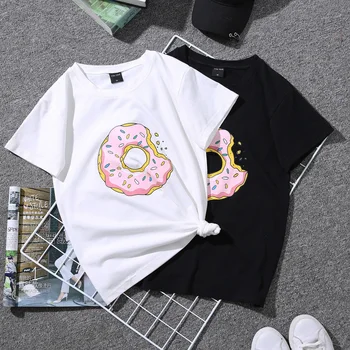 Kpop Letní Rekreační T-Shirt Topy Roztomilé Koblihy Vtipné Tisk Harajuku Dámské Tričko Fashion Ženy Páry Kpop Styl trička