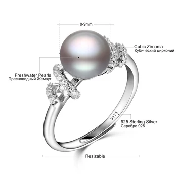 FEIGE Velkoobchod Perla Prsteny Jemné Šperky Real 925 Sterling Silver Ring pro Ženy, 8-9MM Šedá Sladkovodní Perla Šperky Lady Dárky