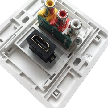 Bílá Barva HDMI2.0 3RCA Panel, 86mm Deska Audio a Video Zásuvka Samice Na RCA Konektoru