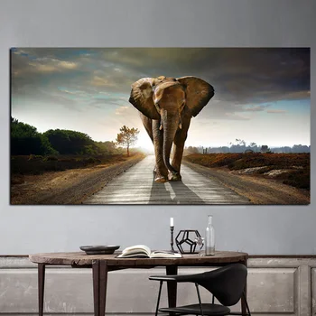 90x180cm Africe Slona, Zvíře, Krajina olejomalba na Plátně Umění Plakátu a Tisk Abstraktní Nástěnné obrázky pro Obývací Pokoj