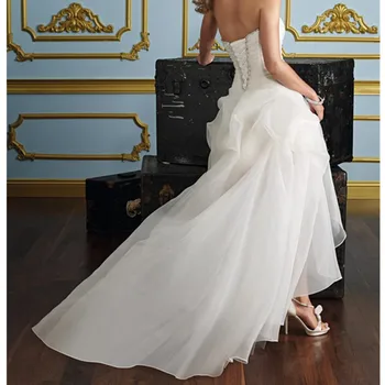 Vestido De Noiva Hi-low Svatební Šaty Tyl Svatební Šaty Roku 2019 Krajka up zadní Svatební Šaty