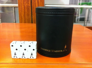 Vysoce kvalitní Černé Kůže Johnnie Walker Kostky+Kostky 6ks Pití Deskové Hry, Hazardní hry JW Skotské whisky Kostky Box Set GYH