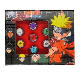 10ks Zlatá Stříbrná Naruto Akatsuki Prsten Náhrdelník Set Uchiha Itachi Sharingan Slitiny Modelu Hračky S Dárkový Box