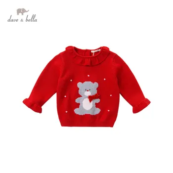DB14923 dave bella zimní roztomilé dítě dívky Vánoční luk kreslený pletený svetr děti módní batole butik topy