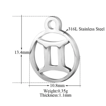 Fnixtar 10.8*13.4 mm z Nerezové Oceli Dvanáct znamení Zvěrokruhu Kovové Přívěsky DIY Souhvězdí Pro Ženy Šperky Mini Přívěsky 12ks/lot