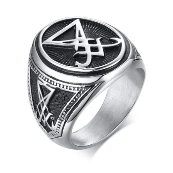 22MM Sigil Lucifer Satanské Prsteny pro Muže z Nerezové Oceli Symbol Pečeť Satan Prsten Démon Straně Lucifer Satanské Šperky