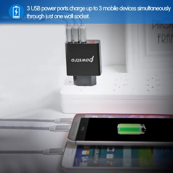 Powstro 5V 3A Nabíječka 3 USB Mobilní Telefon, Nabíječka Adaptér Displej Nabíjecí Napětí Proud Pro Telefon Tablet Pro Samsung