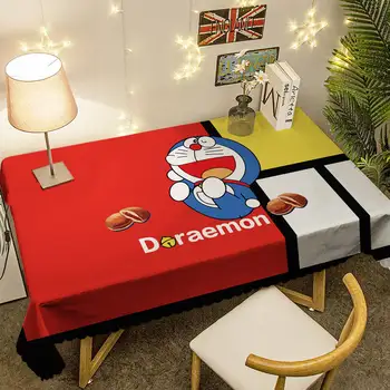 Anime Doraemon Červený Ubrus Dekorativní Vodotěsné pro Obdélníkový Jídelní Kávy, psací Stůl 120x120cm ubrus Vánoční pro Domov