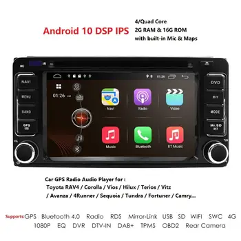 2 din autorádio, GPS, Android 10 AUTO DVD Přehrávač Pro Toyota RAV4 COROLLA Land cruise 100 200 Camry yaris prado 150Hilux ViosTerios