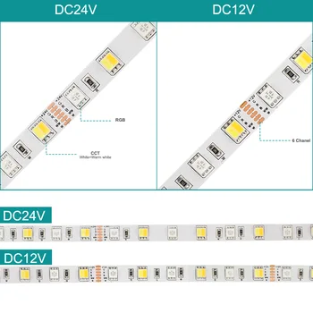 5M LED Strip Light RGB+CCT 5050 SMD 60LEDs/m RGBW Plná Barevná Teplota nastavitelná LED pásek RGB CCT 12V 24V