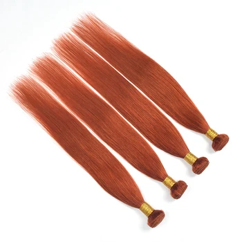 Lucky Queen Brazilské Rovné Vlasy Svazky S Uzavření Oranžové Barvě Ginger Vlasy Tkát Remy Lidské Vlasy Rozšíření