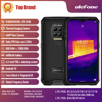 Ulefone Brnění 9 termokamery Robustní Fotoaparát Telefonu Android 10 Helio P90 Octa-Core 8 GB+128 GB Mobilní Telefon Smartphone 6600mAh