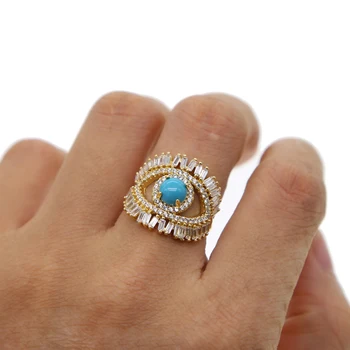 Zlato naplněné kvalitní kolo blue fire opal Gem módní šperky jiskření bling cz luxusní turecká zlé oko Zlatý elegantní prsten
