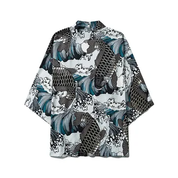 020 Létě Opalovací Krém Oblečení Carp Print Kimono Muži Ženy Japonském Stylu Tradiční Svetr Yukata Streetwear Haori Oblečení