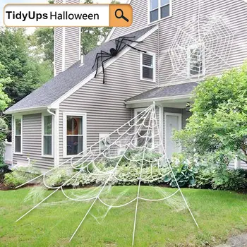Halloween Obří pavučina, Super Stretch Pavučina s Pavoukem Popruhy pro Halloween Dekorace(5x4.8m)