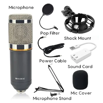 BM-800 Kondenzátor Audio 3,5 mm Drátový Studio Mikrofon Vokální Nahrávání KTV Karaoke Sada s Mikrofonem Mic W/Stojan Pro Počítač