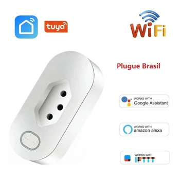 Tuya 16A Brazílie Standard Smart Plug s Power Monitor, Smart Life APP WiFi BR Inteligentní Zásuvka Pracuje pro Google Domov, Alexa