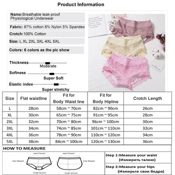 3KS Kalhotek Ženy Plné Ochrany 3 vrstvy Krajky Bavlněné Menstruační Kalhotky v Pračce Inkontinence Funkční spodní Prádlo