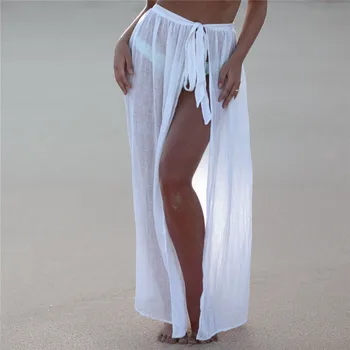 2019 Nové Dlouhé Bílé Khaki Beach Zakrýt Sexy Plavky Kryt Ups Beach Šaty Vidět Přes Bikiny Sexy Tunika Ženy Sarong