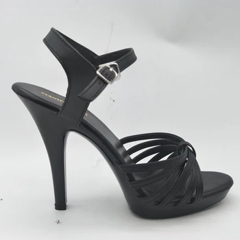 LAIJIANJINXIA 5 Palců Jehlové S Platformou ženy módní boty 13cm Vysokém podpatku boty černé pu Taneční Boty motocykl sandály