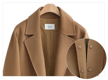 Zimní Kabát Plus Velikosti Ženy Podzim Elegantní Klopě Dlouhý Rukáv Teplý Vlněný Dlouhý Kabát Korejský Styl Kancelář Dáma Velbloud Volné Kabát