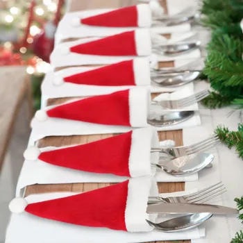 Vánoční Dekorativní nádobí Čepice Příbory Držák na Nůž, Vidličku, Set Lžíce Kapsy Xmas Decor Tašky Nože, Vidličky Taška Večeři Dekor