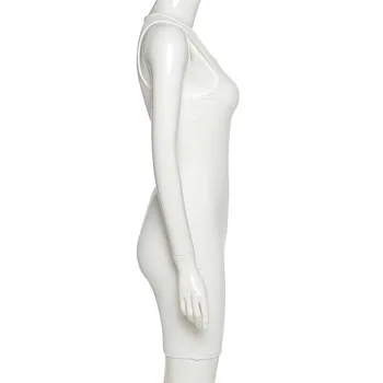 Nové 2021 bavlna bez rukávů v-neck šaty ženy elastické fitness módní pevné bílé skinny bodycon mini šaty streetwear oblečení