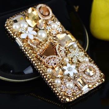 Luxusní 3D Gold Kabelka Přepravu Bling Crystal pouzdra pro Samsung Galaxy S10E S9 S10 S20 S21 Plus FE Poznámka 10 Lite 20 Ultra 9