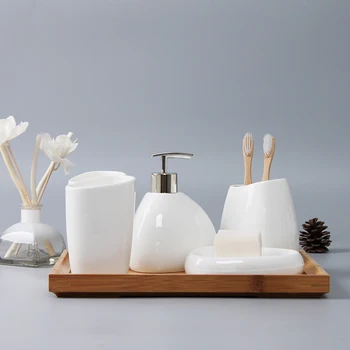 Jednoduché, hloupé bílé keramické Koupelnové Doplňky Set koupelnové sady mytí sady koupelnu Keramické umýt dodávky