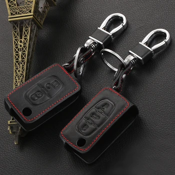 Fold key Černé Originální kožené Auto Klíč Kryt klíčenka Pro Peugeot RCZ 206 207 307 407 308 508 Pro Citroen C2 C3 C4 C5 C6 Quatre