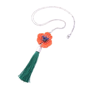 Bílé a Oranžové Pryskyřice Květina Náhrdelník pro Ženy Řetězce Bavlněné Vlákno Dlouhé Střapcem Přívěskem Náhrdelník Indické Šperky