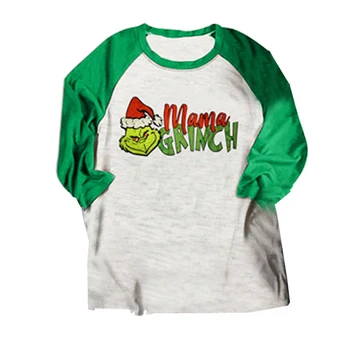 MÁMA GRINCH Tisk Vánoční T shirt Ženy Vtipné Grinch Grafické Trička O-neck Raglánový Rukáv Harajuku T-shirt Dámy Vogue Tričko