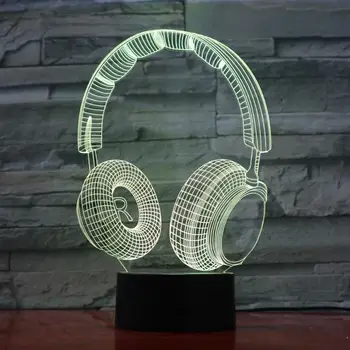 3D-962 Vedoucí Telefonu Hudební Headset Design Touch Stolní Lampa 7 /16 Barev Měnící Stolní Lampa 3D Svítilna Novinka Noční Světlo USB Světlo