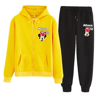 Disney fashion Mickey Mouse žena nové podzimní a zimní zip mikina svetr plus sametové volné + ležérní kalhoty set