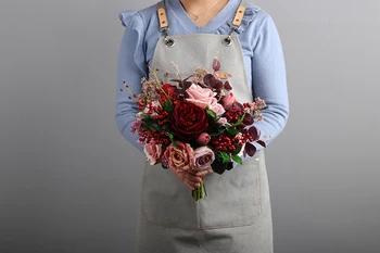 JaneVini 2020 Romantické Růžové Svatební Kytice Umělé Hedvábí Vínové Růže Nevěsta Kytice Hortenzie Květiny Svatební Doplňky