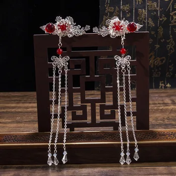 WYINYA pár phoenix vzor starožitný retro dámské vlásenky Čínský styl boční klip starověké střapce pár klip sponky do vlasů