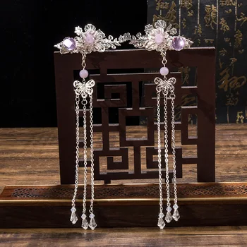 WYINYA pár phoenix vzor starožitný retro dámské vlásenky Čínský styl boční klip starověké střapce pár klip sponky do vlasů