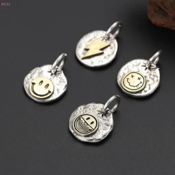 S925 sterling silver šperky osobnost, Originalitu, Usmívající se tvář blesk Retro Thajské stříbrný Malý přívěsek pro muže a ženy