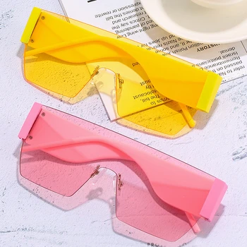 Bez Obrouček Jeden Kus Suare Sluneční Brýle Pro Ženy Nové Módní Značky Candy Barva Sluneční Brýle Muži Vintage Nadrozměrné Odstíny Růžové, Žluté