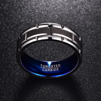 Nuncad unikátní Zásnubní prsten kombinace prsten díru modrá 8MM široký wolframové oceli prsten velikost 7-12