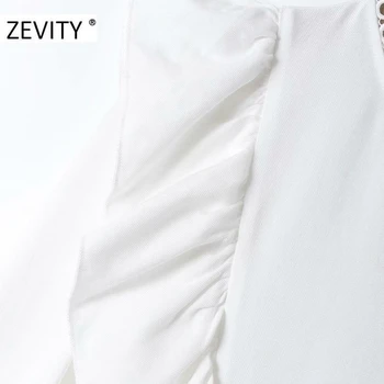 ZEVITY Nové ženy módní o krk dlouhý rukáv složence volánky bílá halenka tričko ženy krajky šití elegantní blusas topy podzim LS7191